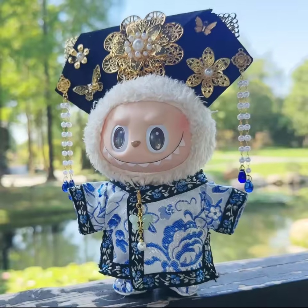 Elegant Blue qipao clothes for 17cm doll labubu